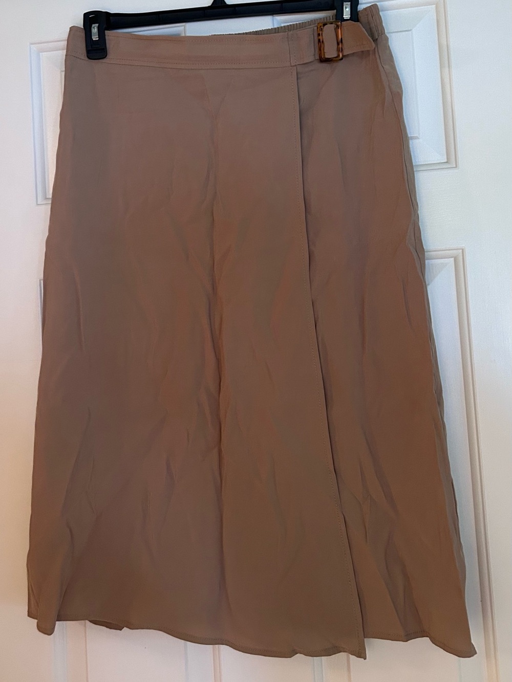Max Studio Taupe A-Line Faux Wrap Midi Skirt with Buckle Detail XL